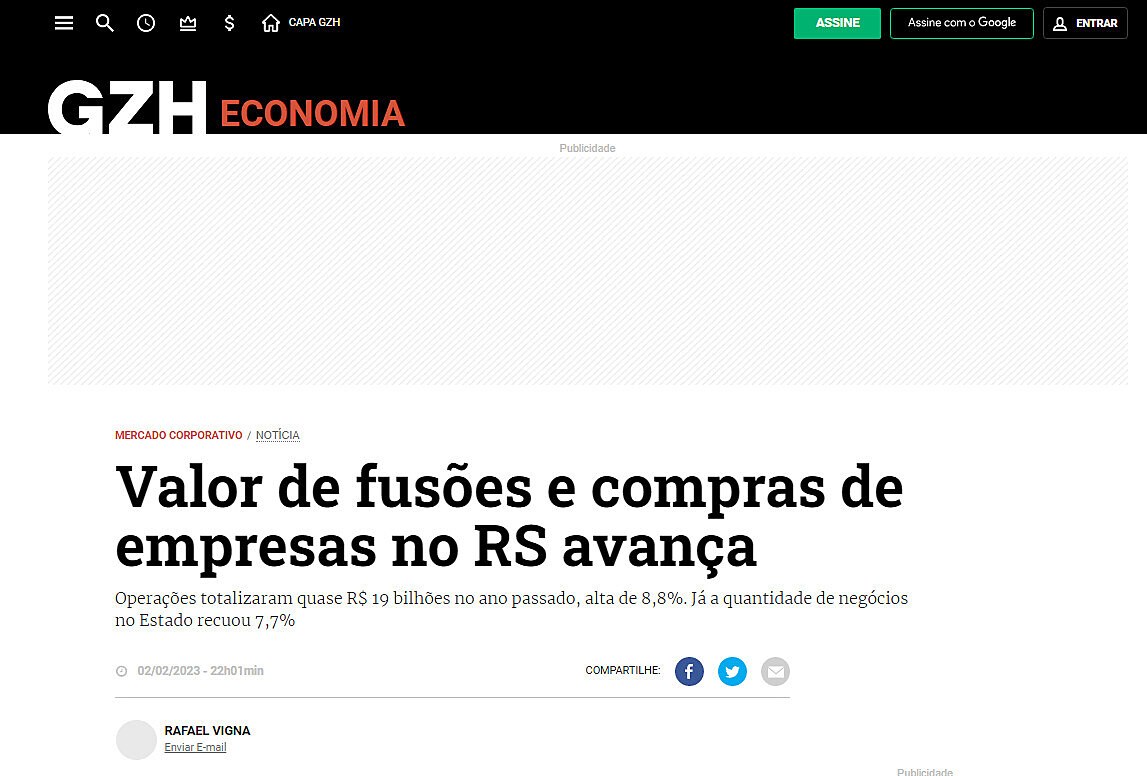Valor de fuses e compras de empresas no RS avana